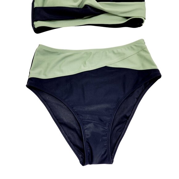 Cupshe Womens Waisted Two Piece Bikini Set Black Green Size S Adjustable Straps - Picture 7 of 8